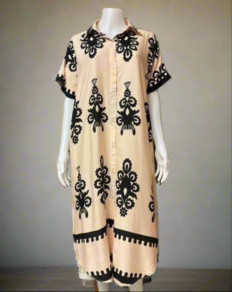 Ladies Casual Collar Down Short Sleeves Shirt Dress